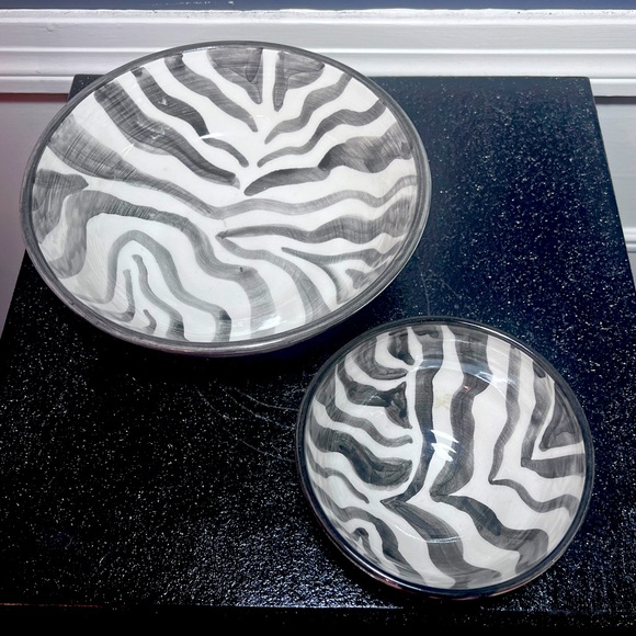Zebra & Brown Giraffe Dip Chip Bowl Set Pottery Bowls from my Clay Studio NEW - Picture 15 of 15